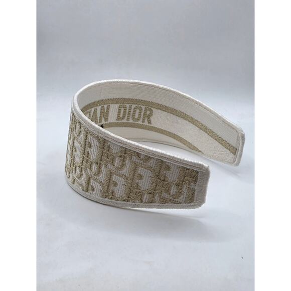 Christian Dior Beige gold Logo patterned canvas wide headband main image 8